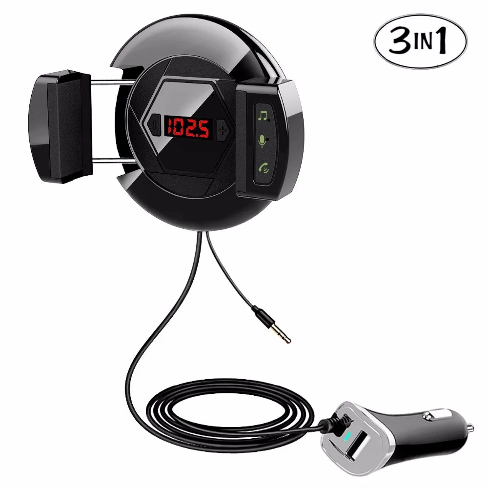 

Multiction Functions HIFI 4.1 Blutooth FM Transmitter with Car Phone Mount Mic Usb Charger 5V 2.1A output and AUX Input