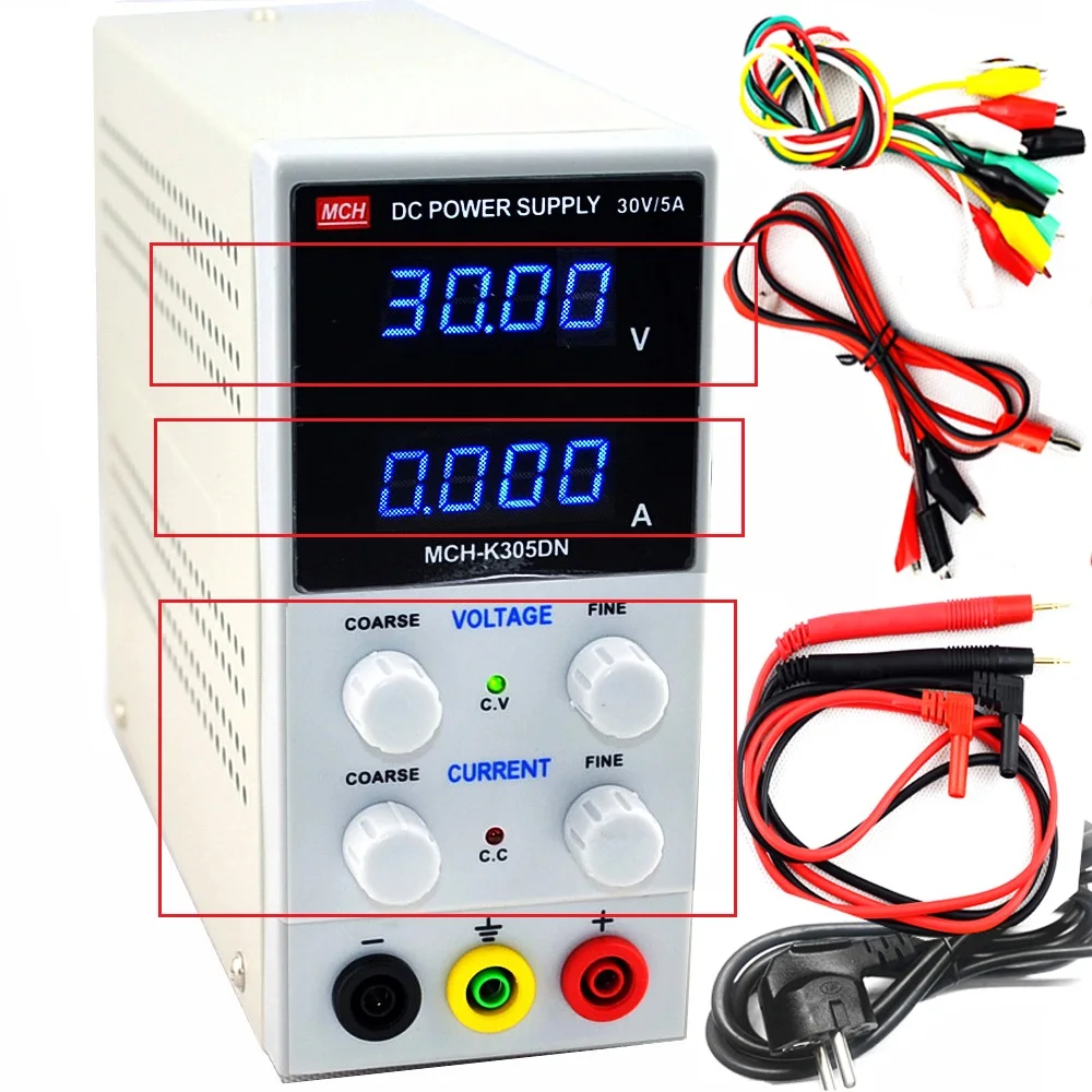 

Upgraded version Design MCH-K305D Mini Switching Regulated Adjustable DC Power Supply SMPS Single Channel 30V 5A + Gift