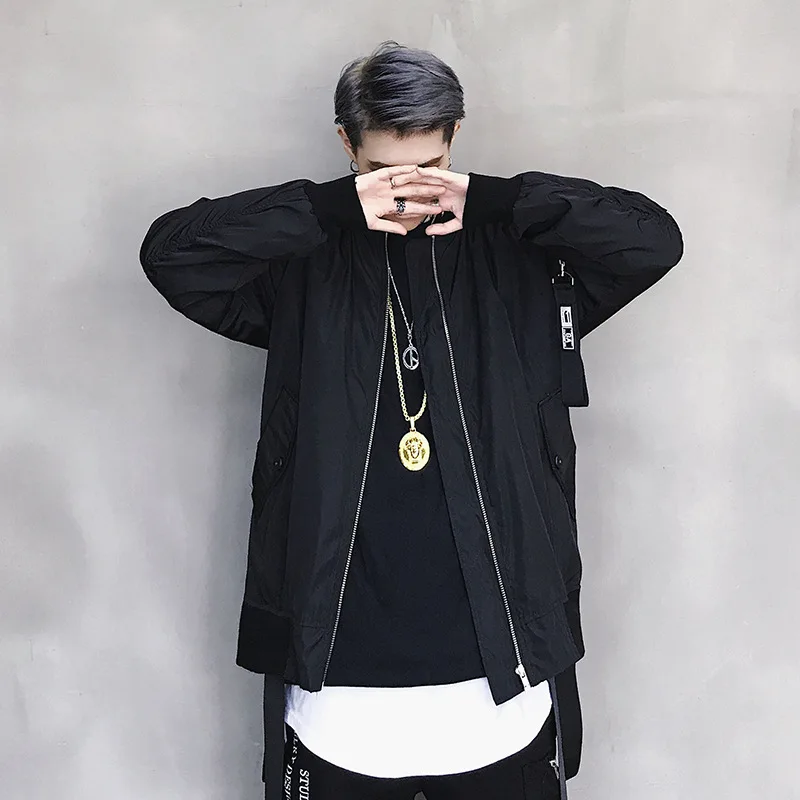 Mens Harajuku Printed Bomber Jacket 2019 Spring Men Streetwear Hip Hop Jacket Ribbon Design Jacket Zipper Coat Black WG202 Mens Harajuku Printed Bomber Jacket 2019 Spring Men Streetwear Hip Hop Jacket Ribbon Design Jacket Zipper Coat Black WG202