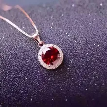 Натуральный красный гранат кулон S925 серебро Природный камень кулон Цепочки и ожерелья модный элегантный Простой Круглый женщин партии Fine Jewelry