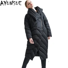 AYUNUE зимние теплые куртки и пальто женская утепленная куртка на утином пуху Европейская новая брендовая свободная Водолазка Длинные парки верхняя одежда L2225