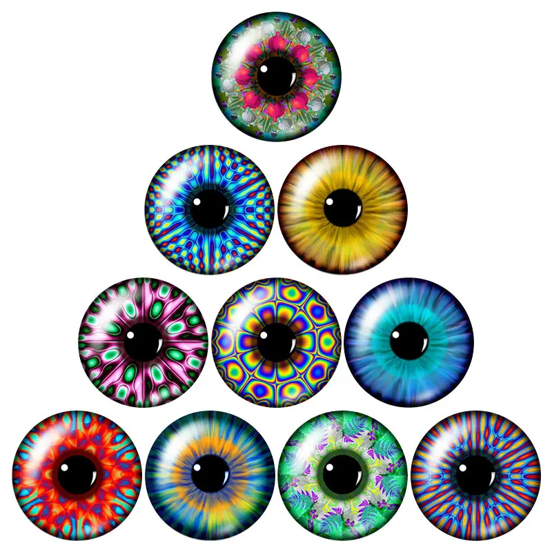 Beauty Magic Colorful Eye 10Pcs Mixed 12Mm/16Mm/18Mm/25Mm Round Photo Glass Cabochon Demo Flat Back Making Risultati Zb0984
