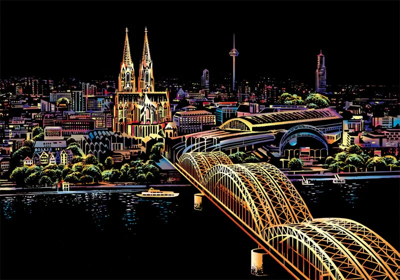 405*285 мм DIY скребковая живопись бумага для рисования мир пейзаж царапины скребковая живопись трафареты креативный подарок на день рождения - Габаритные размеры: Cologne Cathedral