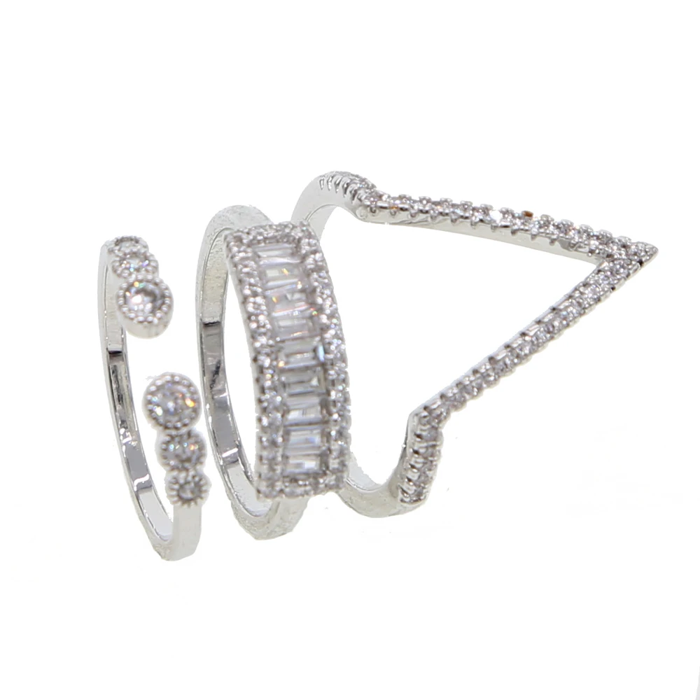 

hot sale women lady aaa cz rings set with v shape finger 3pcs rings jewelry for wedding party OL lady gift jewelry wholesale