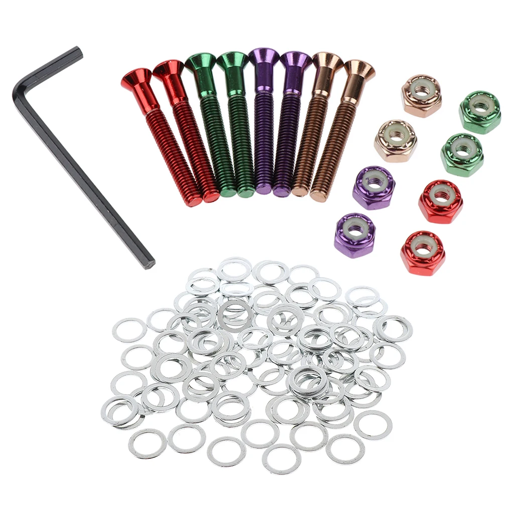 100pcs Skateboard Hardware Set Truck Washers+ Wheel Axle Screw Bolts Nuts+ L Wrench Tool Kit