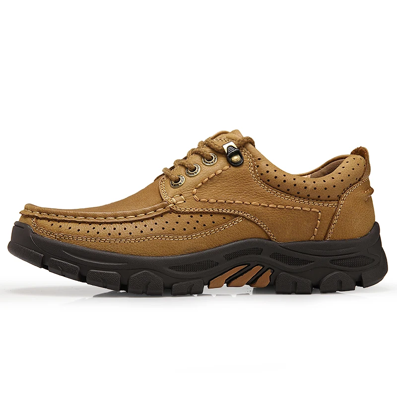 Высококачественные мужские ботинки из натуральной кожи; удобные осенние ботильоны на шнуровке; нескользящая резиновая Уличная обувь для мужчин