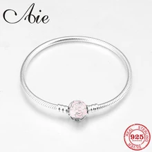 Розовый, круглый форма стерлингового серебра 925 для Женский подарок Шарм цепочка из змеиных костей браслеты Роскошные ювелирные изделия