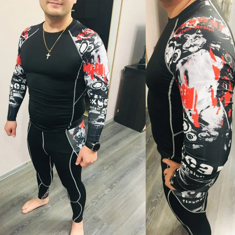 MMA 트레이닝복 롱 존스 보온 속옷 남성용, 조깅 슈트, 압축 의류, 겨울 스포츠 정장, 4XL