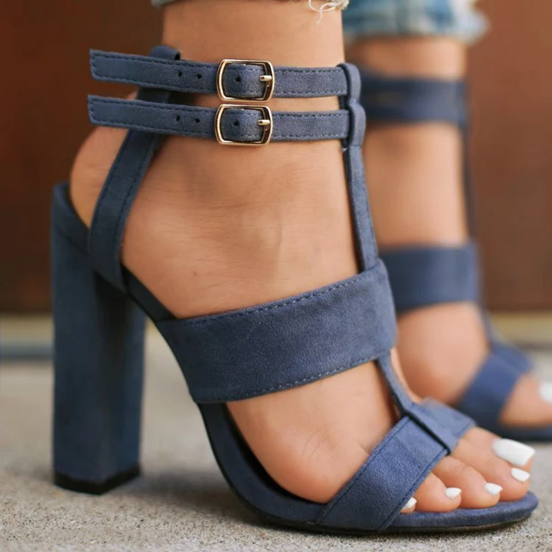 

woman shoes High heels Rome style Gladiator pumps Ankle Buckle Strap sandals Peep Toe Flock Square heel party shoes