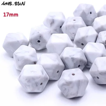

MHS.SUN Food Grade Hexagon Silicone Beads Geometry Marble 17mm Chunky Square Teething Beads DIY Chewable Infant Baby's Jewelry