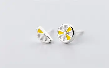 

Girls' women's Small earrings 3mm*7mm 100% Real. 925 Sterling Silver Fine Jewelry Fruit lemon &Stud earrings GTLE1691