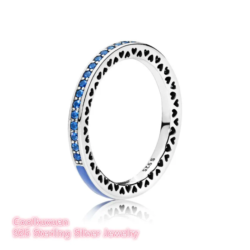 

Rings Compatible With European Style Jewelry 925 Sterling Silver Radiant Hearts, Princess Blue Enamel & Royal Blue Crystals