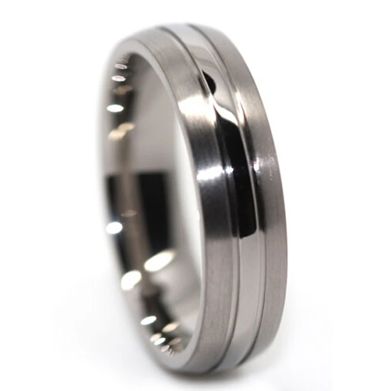 

6MM Pure Titanium Rings For Men Brushed Edges and Polished Center Ring Comfort Fit Wedding Band Free Shipping TI018R-B