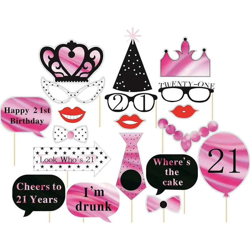 

21th Birthday Party Photo Props Happy Birthday Party Decoration Photobooth Props 2019 Pink Girl Creative Funny Paper Beard