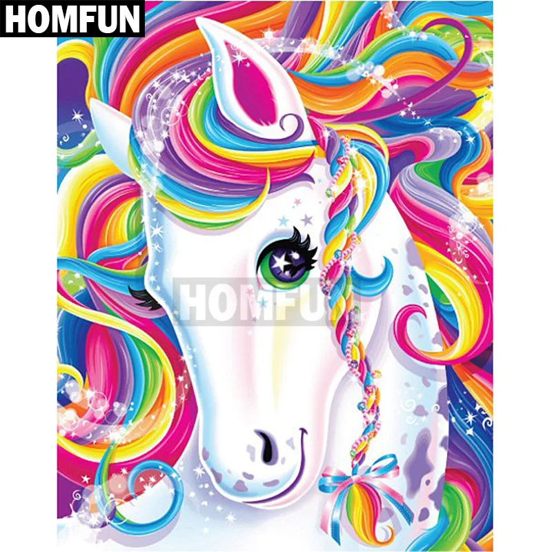 Алмазная живопись HOMFUN Единорог и лошадь полное квадратное/Круглое украшение для