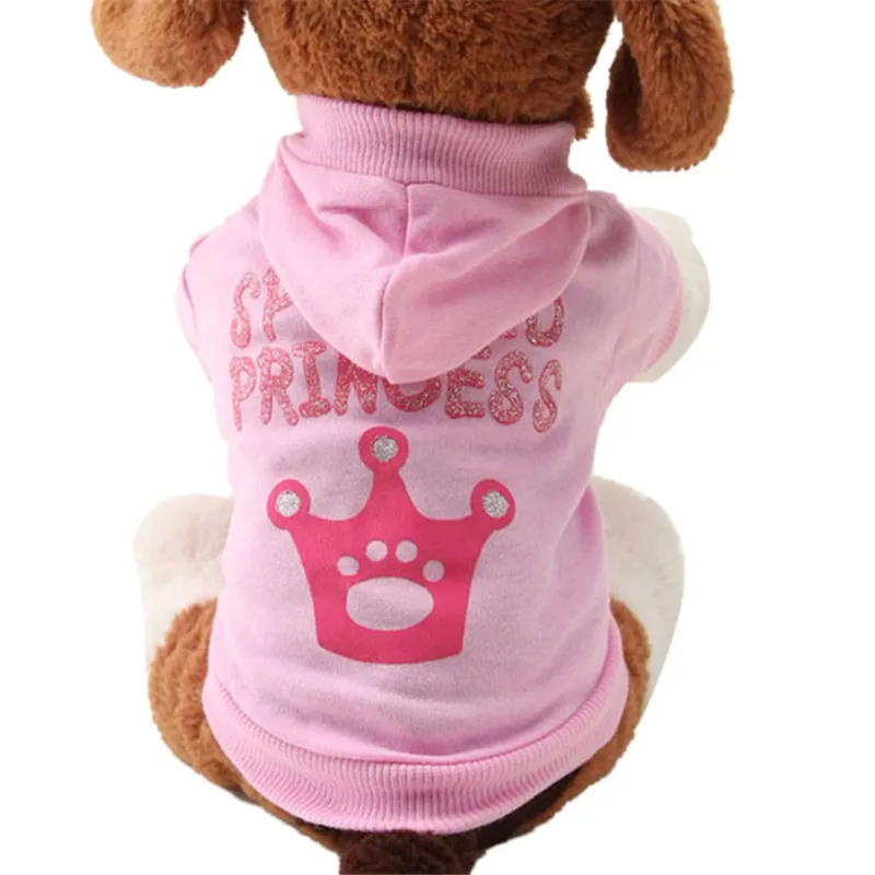 

New Pink Pet Dog Clothes Crown Pattern Puppy Clothing Coat Hooded Cotton T Shirt