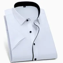 Плюс размеры 6XL лето для мужчин с коротким рукавом платье рубашка брендовая одежда лоскутное планка социальных сплошной цвет человек Smart