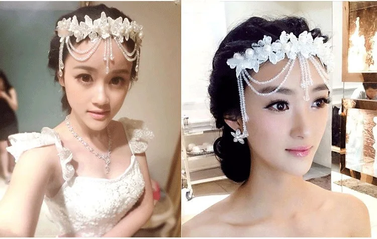 Crystal Diamond Bride Bridal Wedding Hair Head Band Wear Pearl Rhinestone Jewelry Headdress Headband Tiara Coronal Forehead Crown (6)