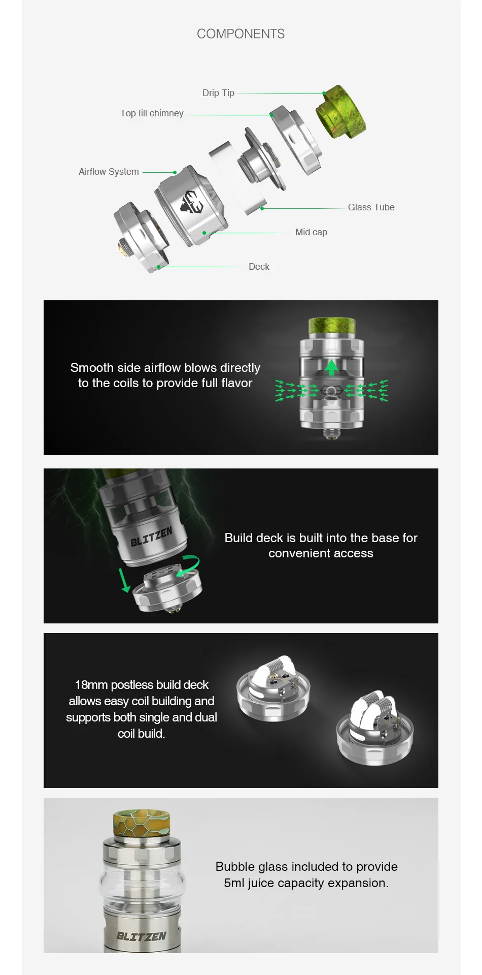 Распылитель GeekVape Blitzen RTA 2 мл/5 м емкость 24 мм Диаметр бака Поддержка двойной и одной катушки для электронной сигареты коробка мод