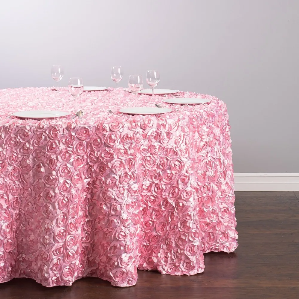HK DHL 130 in. Polyester 330cm Round Rosette Satin Feel Tablecloth Pink for Ceremony Wedding
