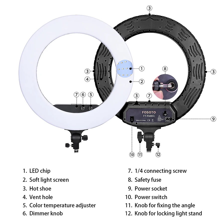MAMEN 18 дюймов FT-R480C двухцветное фотографическое Освещение 3200-5800 K 80 W светодиодный кольцевой светильник и штатив зеркало заднего вида для камеры телефона
