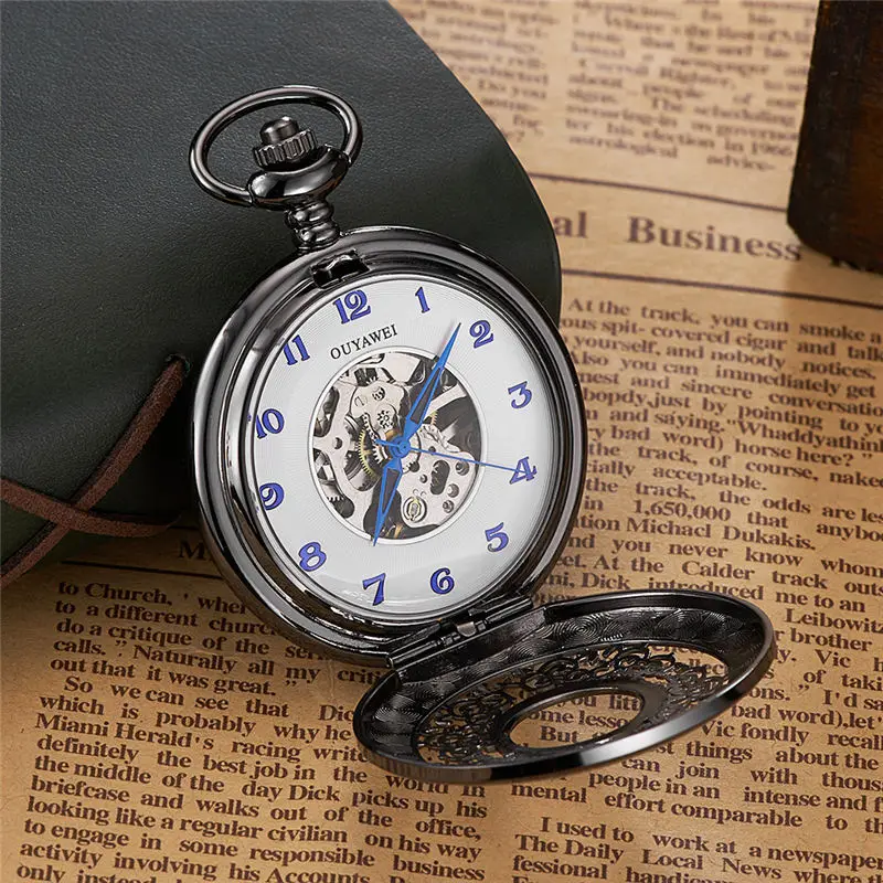2018 New Vintage Skeleton Silver Mechanical Pocket Watch With Chain Men Hand Wind Necklace Pocket Fob 3