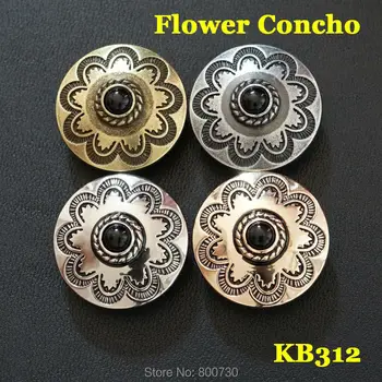 

(KB312) 10pc 7/8'' (2.2cm) Western Flower Button w/ Black Stone Screwback Leathercraft