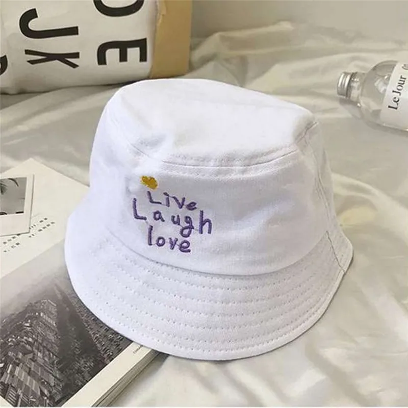 3 Colors Unisex Summer Foldable Letter Embroidery Bucket Hat Women Outdoor Sunscreen Cotton Fishing Cap Men Sun Prevent Hats - Цвет: T