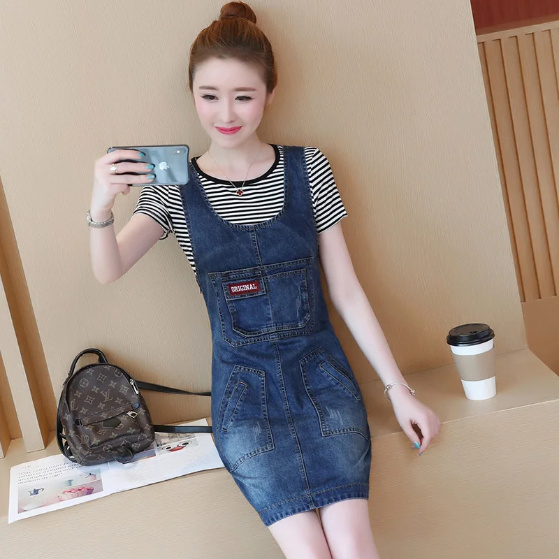 New Fashion Denim Jumper Dress Mid-Long Sleeve Dress Denim skirt