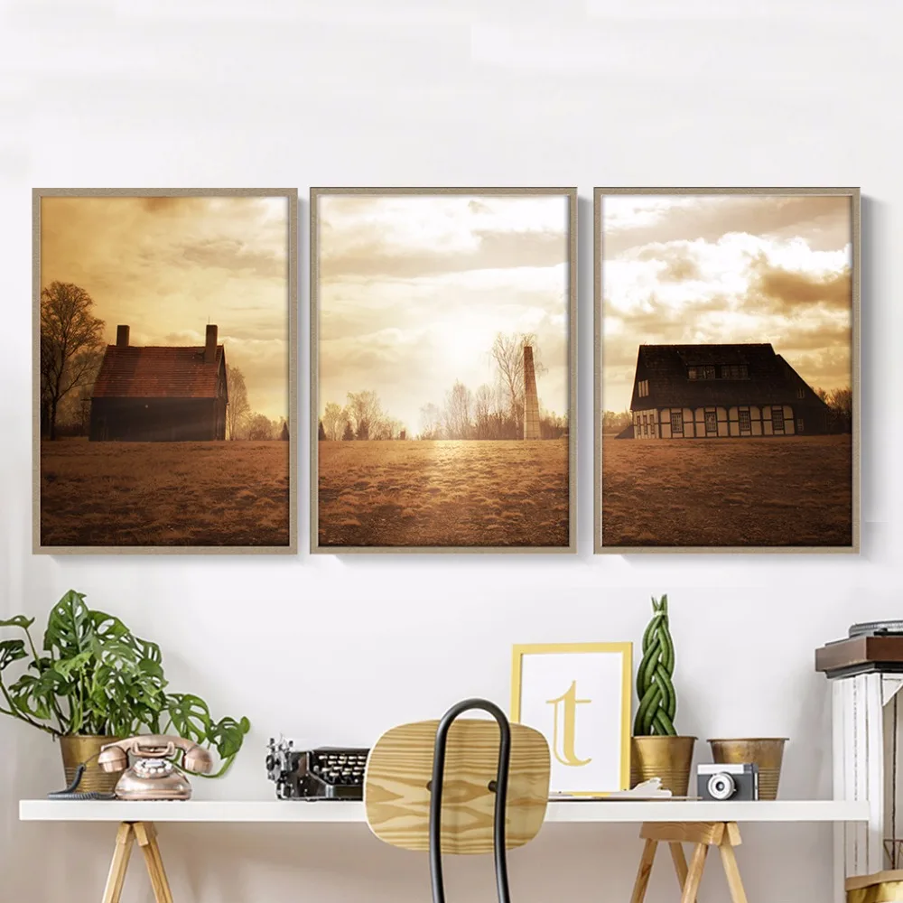 Canvas-Paintings-Wall-Art-Prints-3-Pieces-Vintage-Country-house-Pictures-Sunset-Landscape-Posters-Home-Decor (2)