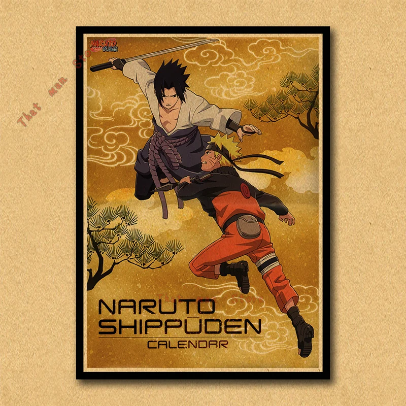 Постер Naruto обои аниме картины общежитии окружает джакузи Наруто/Учиха Итачи/плакат из крафт-бумаги/стикер на стену без рамки - Цвет: Кофе