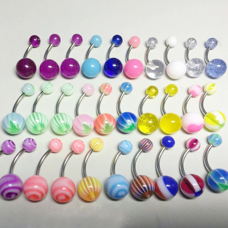 30pcs Ball Belly Navel Rings Button Bar Barbell Piercing New Navel