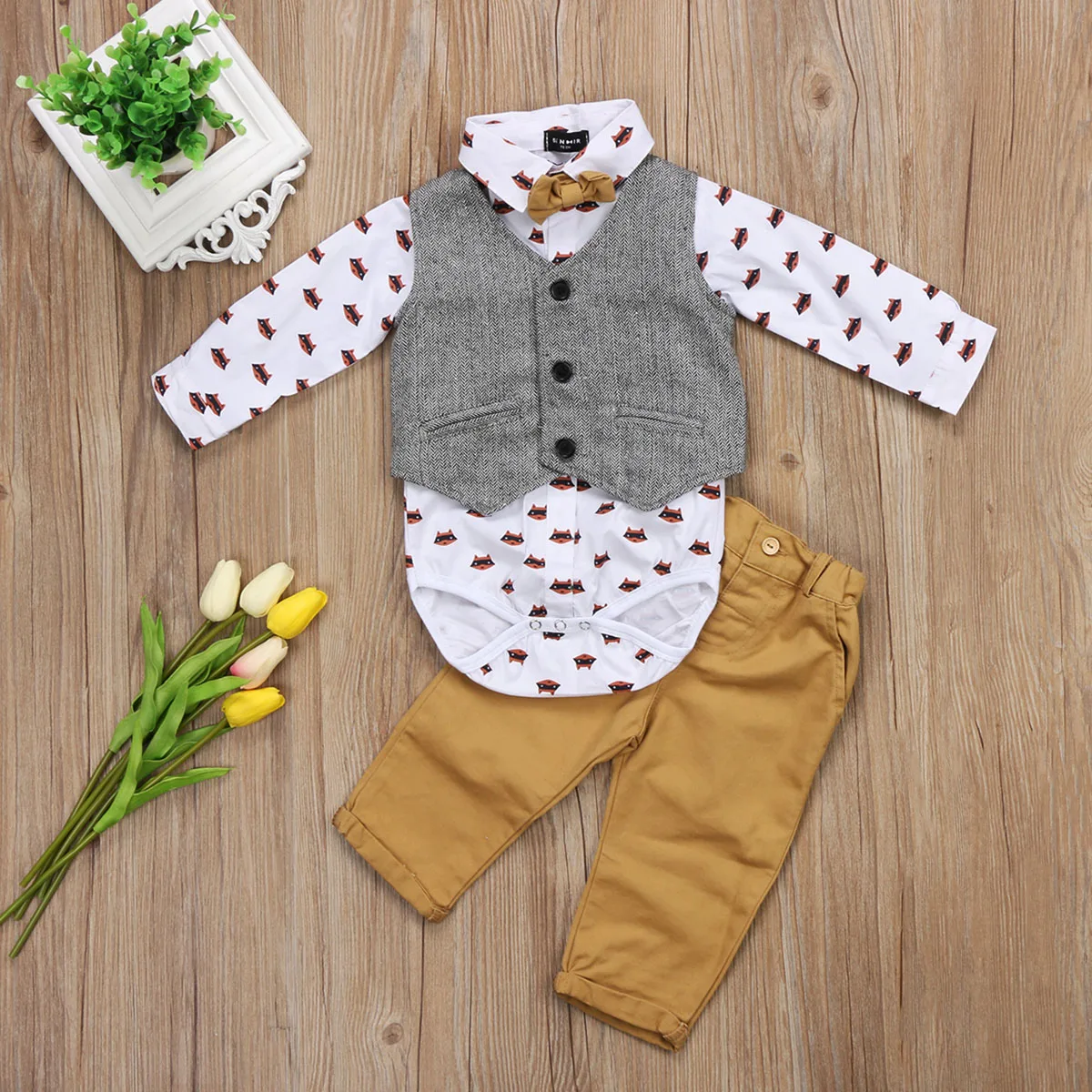 Модный жилет из 3 предметов, рубашка и штаны, комплект для маленьких мальчиков на осень и зиму, красивая одежда