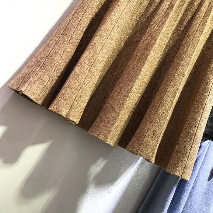 High Waist Knitting Skirt 2017 New Autumn All-match Half Mini Skirt Woman Slim Solid Colour Fashion Cotton Pleated Skirt GL1013 (6)