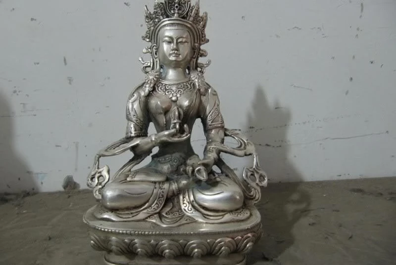 

Tibet Buddhist Fane White Bronze Silver Vajradhar Bodhisattva Kwan-Yin Buddha