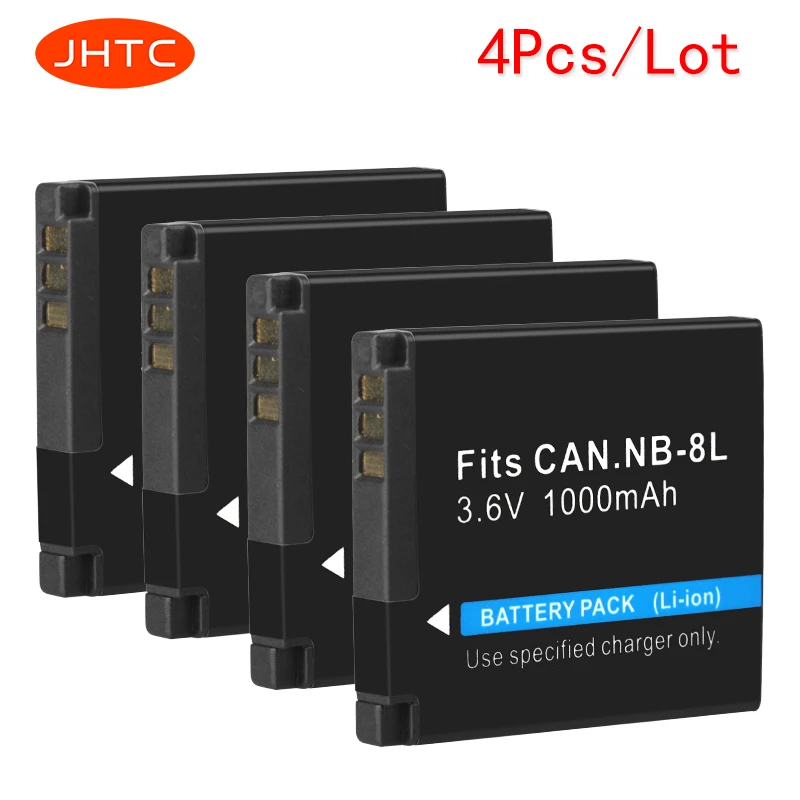 JHTC 4Pcs/Lot 1000mAh NB 8L NB8L 8L Li ion For Canon PowerShot A3300 ...