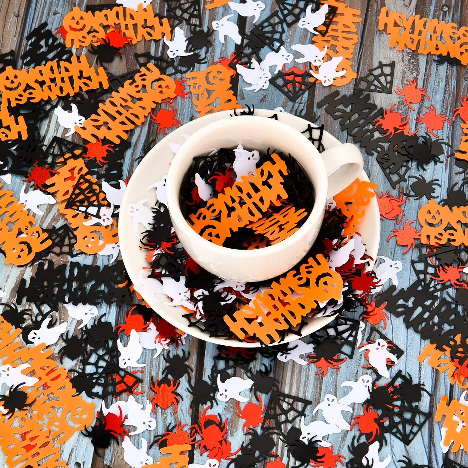 ZLJQ Halloween Party Confetti Black Orange white Table Confetti Spider s Bat Cat Confetti