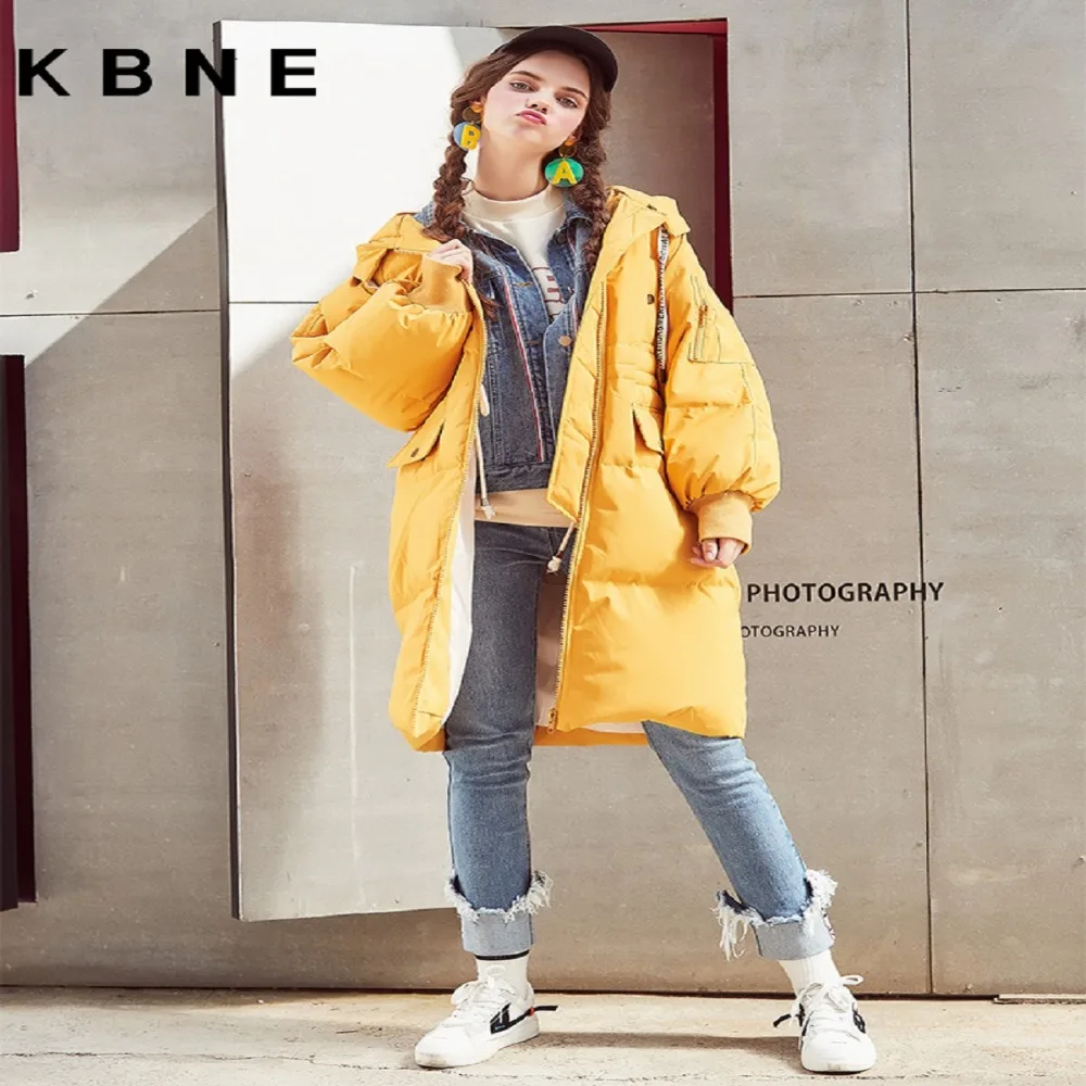 2018 Veste Kbne À Blanc Nouveau Genou Section Épaississement Sur Canard Duvet Capuchon Pain Green Yellow dark Femme De Doudoune Longue qnzPxttB