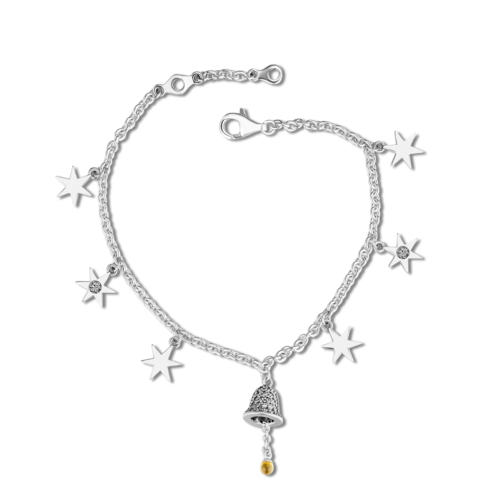

Festive Bell & Star Bracelets 100% 925 Sterling-Silver-Jewelry Free Shipping