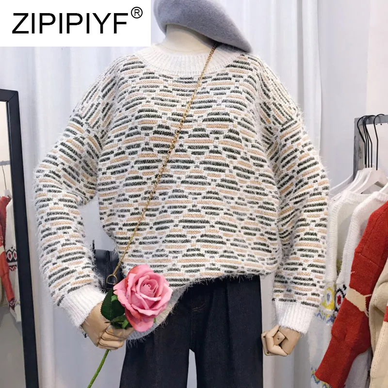 Hot Sale Black Striped Cotton Loose Casual Sweater Women