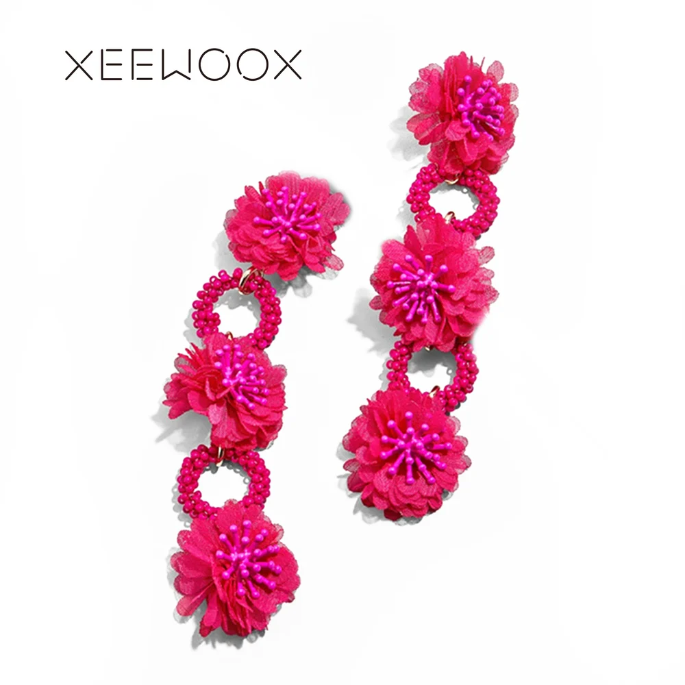 

XEEWOOX 2018 New Bohemian Hand Made Multilayered Flower Earrings Bead Yarn Designer Hyperbole Dangle Earring vintage Women Gift