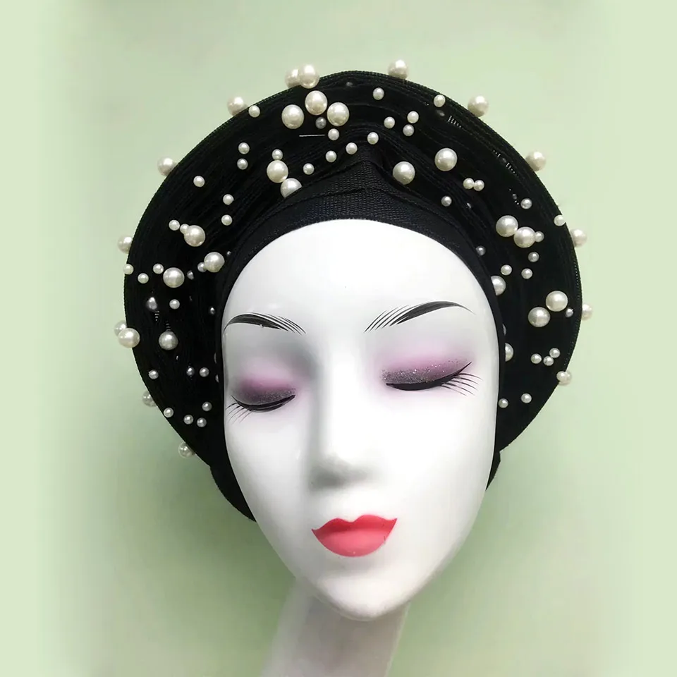 

Black Auto Gele, Ready made gele, Nigerian Headtie, headgear, Aso oke gele, African Wedding gele, Woman's Hat MONA-4