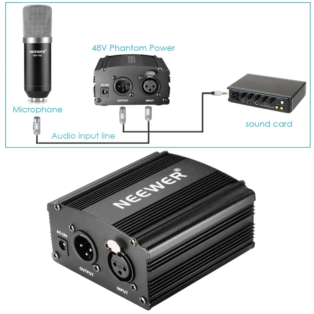 Neewer BM-700 Профессиональная студия вещания и записи конденсаторный микрофон комплект+ 48 В фантомный источник питания черный