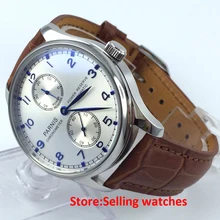 Parnis 43mm Silver Dial Power Reserve Chronometer Automatic Mens Watch