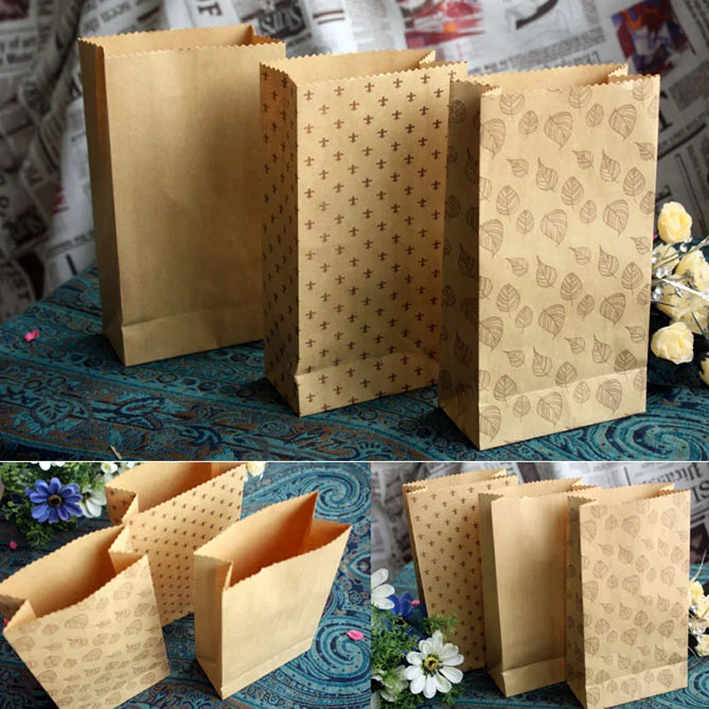 30pcs 3 Pattern Kraft Paper Favor Bags, Open Top Gift Treat Bags, Big