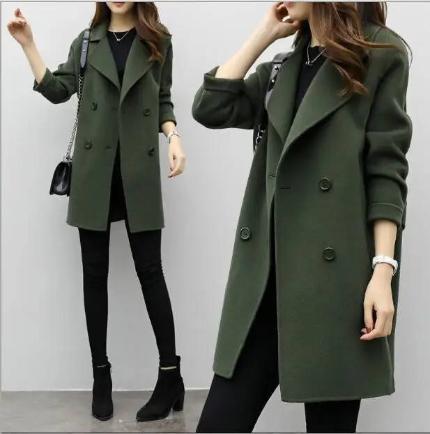 

Women's Jacket 2018 Fall/Winter New Long Double-Breasted Loose Wool Coat Lapel Woolen Overcoat Cashmere Female Plus Size