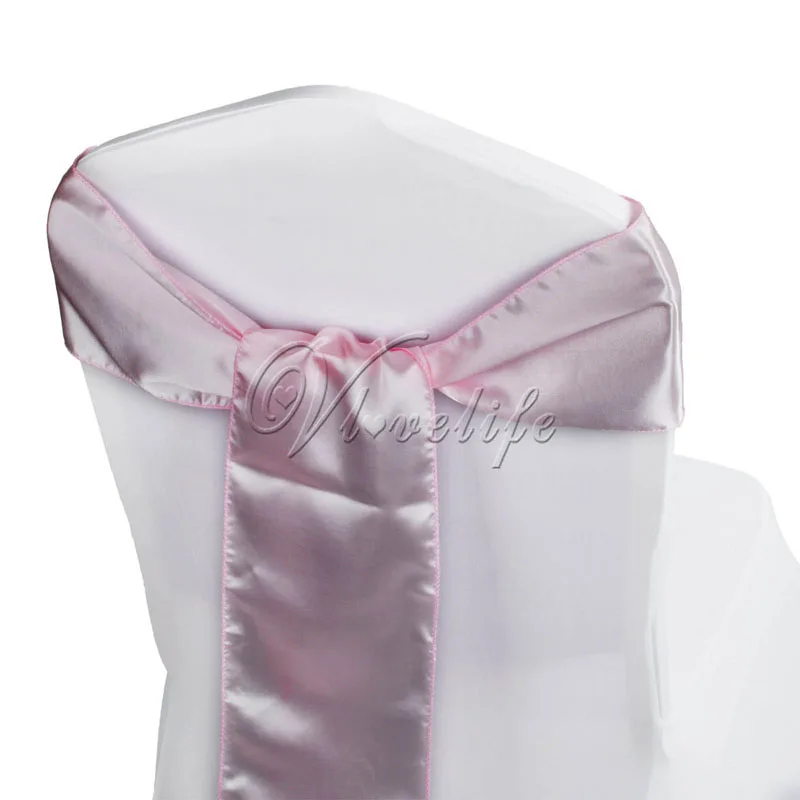 100 шт. " x 108" атласная лента на стул галстуки-бабочки для банкета, свадьбы, вечеринки, бабочки, чехлы для стульев, декоративные принадлежности - Цвет: pink