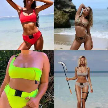 

Women's Multicolor Belt Bikini Set Swimsuit Swimwear Crop Top Swimwear Set