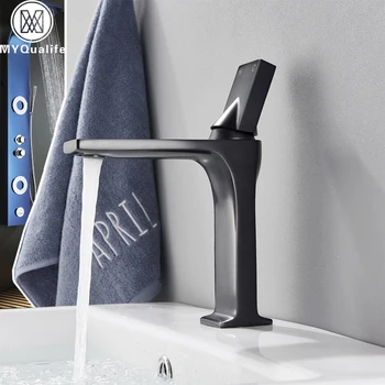 

Black Hot Cold Basin Faucet Deck Mounted Square Brass Bathroom Mixers Single Handle White Vanity Sink Mixer Faucet Basin Tap