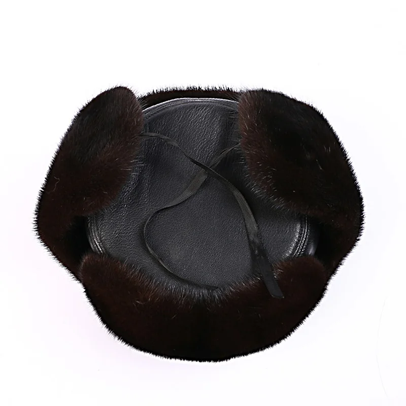 

2018 New Genuine Mink Fur Hats With Real Sheepskin Leather Winter Warm Casual Style Caps For Men Earmuff hat